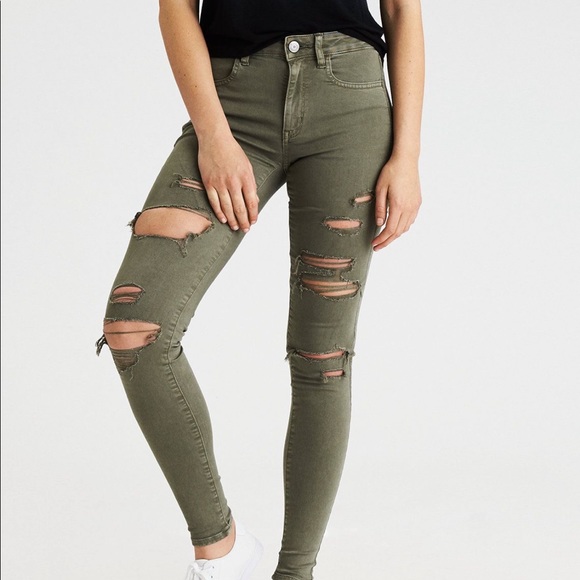 Denim - American Eagle Green Ripped Jeggings